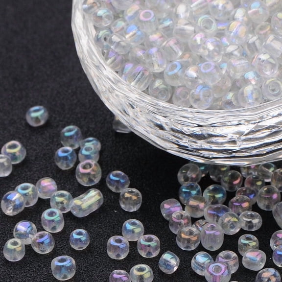 6/0 Glass Seed Beads Trans.Colours Rainbow Clear 4mm in diameter hole: 1mm 4500pcs/pound