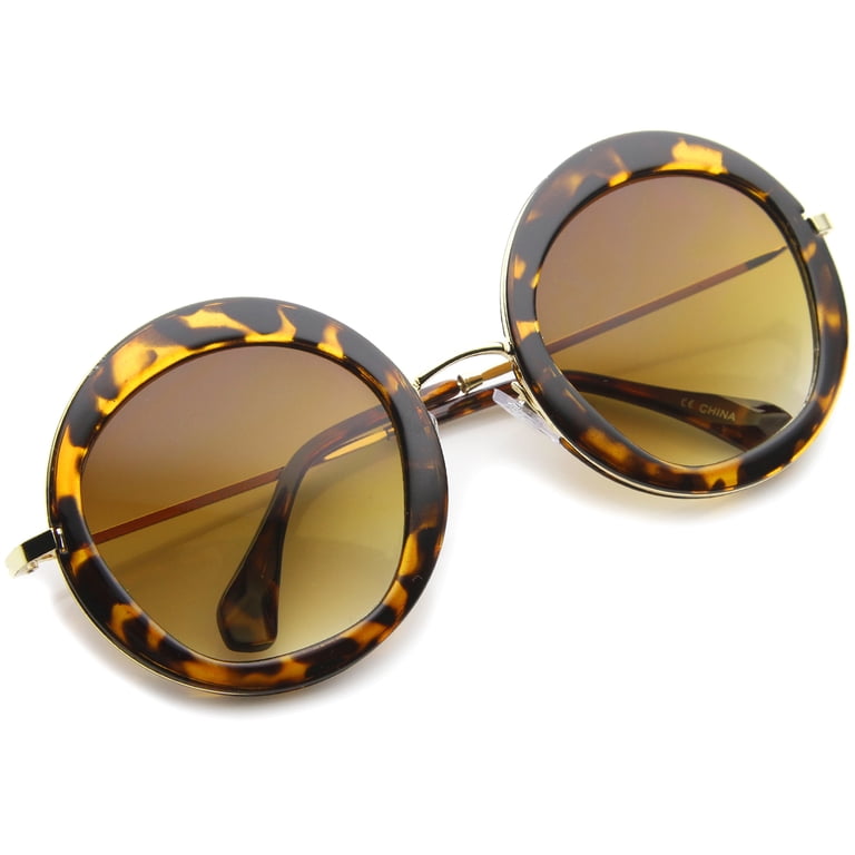 Round Amber Oversized Sunglasses - Yellow Amber Retro-Vintage Double Bridge Round Tinted Sunglasses  main image 4