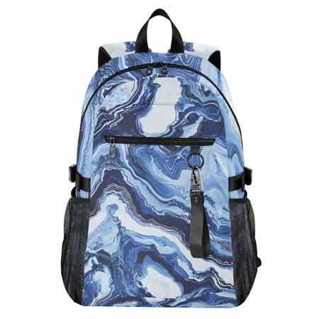 JIALIOU 14 Laptop Backpack Waterproof Airline Approved Stylish Casual Daypack for Travel Business College Work Blue Black White Marble