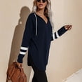 thumbnail image 4 of Blusa V cuello de manga larga cordón irregular suelta dobladillo casual con capucha para las mujeres, 4 of 7