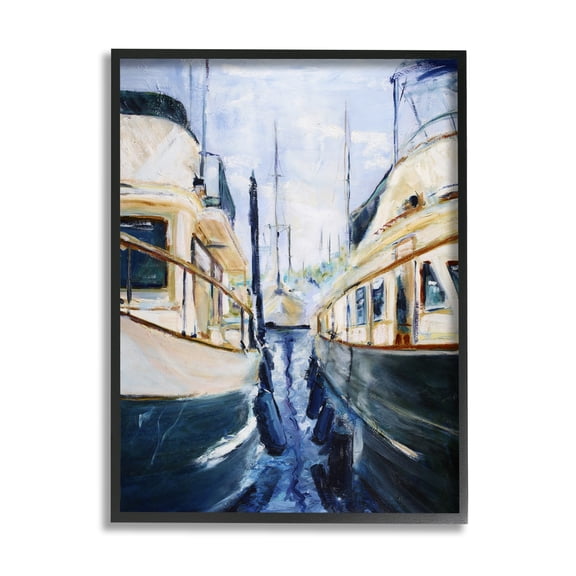 Stupell Industries Marine Harbor Docked Boats Coastal Painting Black Framed Art Print Wall Art