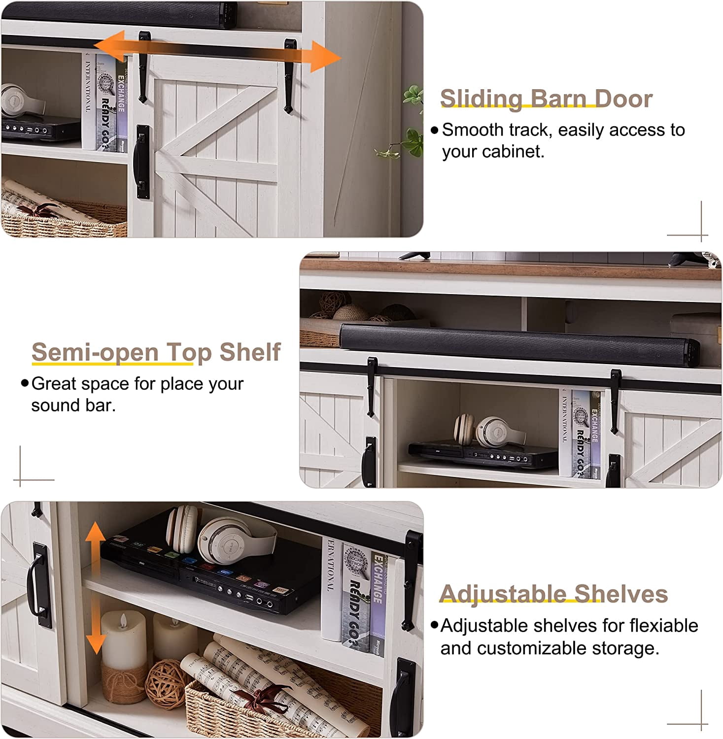 OKD Farmhouse TV Stand for TVs up to 70", Rustic Console Entertainment Center Television Table with Adjustable Shelf for liveing Room, Antique White