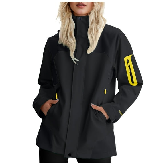 GEWSEY Womens Waterproof Rain Jacket Lightweight Active Outdoor Raincoat with Removable Hood (Black, 4XL)