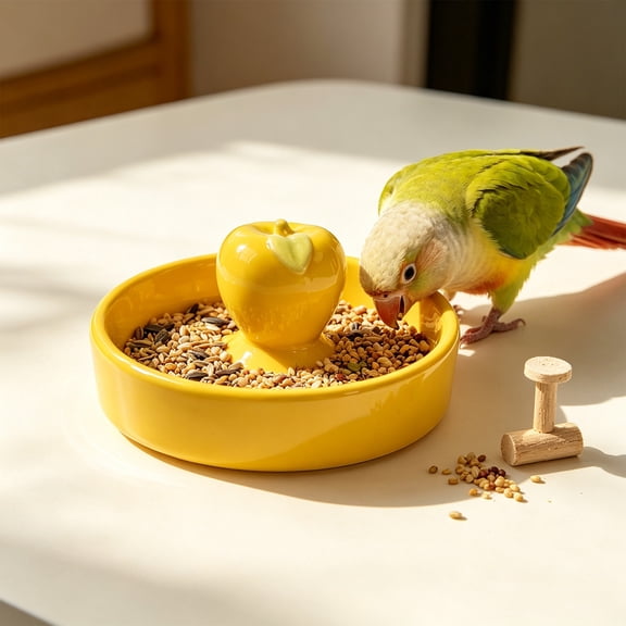 Yhmxh Ceramic Bird Feeding Bowl, Cute Bird Food Dish, Splatter Proof Parrot Cockatiel Feeder Dish, Heavy Base Ceramic Bird Feed Bowl for Small Medium Parrots Pet Bird Cage Daily Feeding Supplies