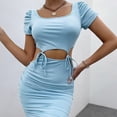 thumbnail image 2 of Women Short Dress, Hip Wrap Cut Out Waist Dress Pure Color For Daily Wear, 2 of 8