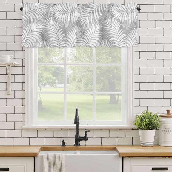 Curtain Valances for Kitchen Windows,Summer White Botanical Fronds Rod Pocket Valances Short Curtains Overlapping Palm Leaves Window Treatment for Living Room Bathroom Bedroom Decor,42x12in