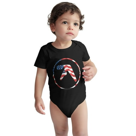 

Aphex Baby Onesie Twin American flag Logo Toddler Baby Boys Girls Short-Sleeve Bodysuits Cotton Romper Black 2 Years