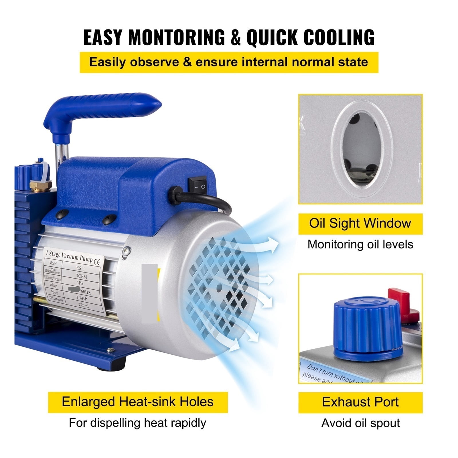 3CFM 4CFM Refrigerant Vacuum Pump W/ 1.5-5Gallon Vacuum Chamber Degassing For Household Air Conditioning, Auto Maintenance ,Powerful Performance