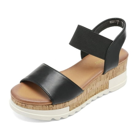 DREAM PAIRS Women s Open Toe Ankle Strap Casual Flatform Platform Sandals REED-2 BLACK size 7