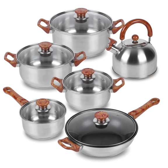 Tebru 12 Piece Nonstick Stainless Steel Cookware Set