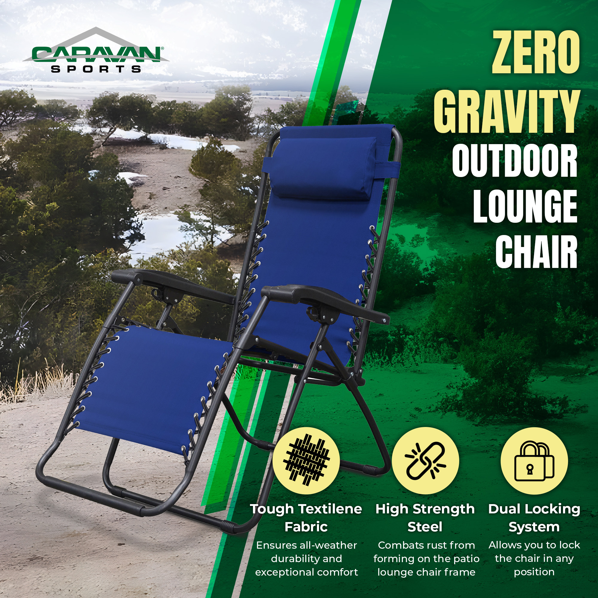 Caravan Sports Zero Gravity Outdoor Folding Patio Lounge Chair, Blue - image 2 of 10