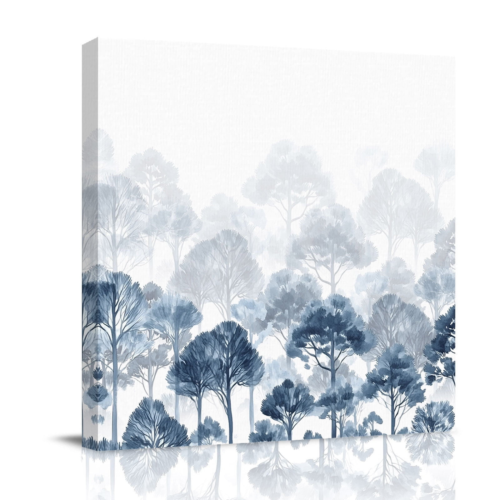 Canvas Wall Art Blue Forest Framed Canvas Prints for Bathroom Desk Farmhouse Botanical Tree Scenery Watercolor Small Gallery Wrapped Wall Decor for Home Office Gifts 8 x8 Ship Next Day