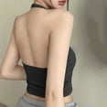 thumbnail image 5 of Womens Cotton Solid Color Halter Tank Tops Backless Double Lined Basic Shirts Trendy Going Out Tops Black Free Size, 5 of 6