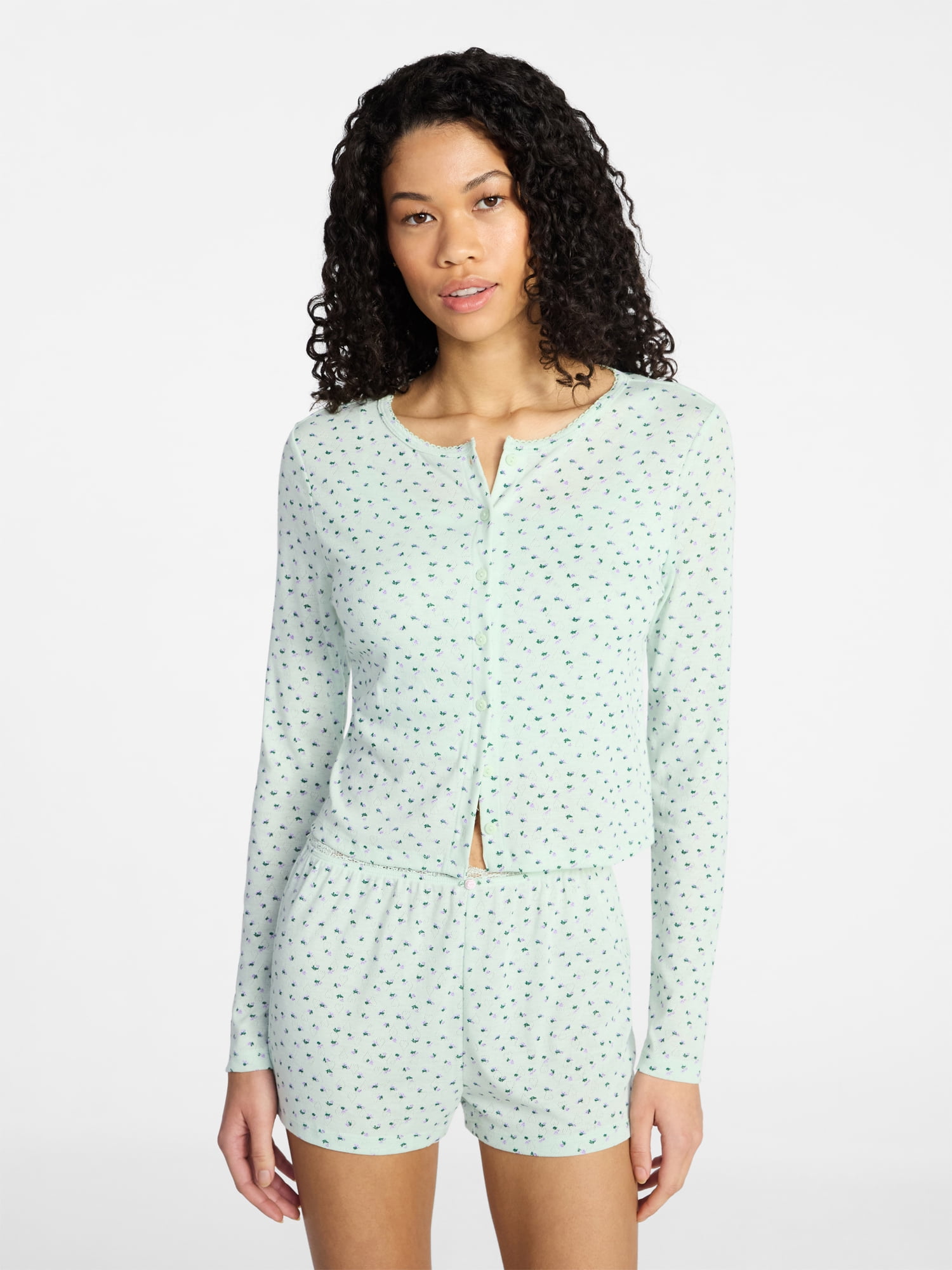 No Boundaries Sleep Pointelle Knit Cardigan, Women’s XXS-3X