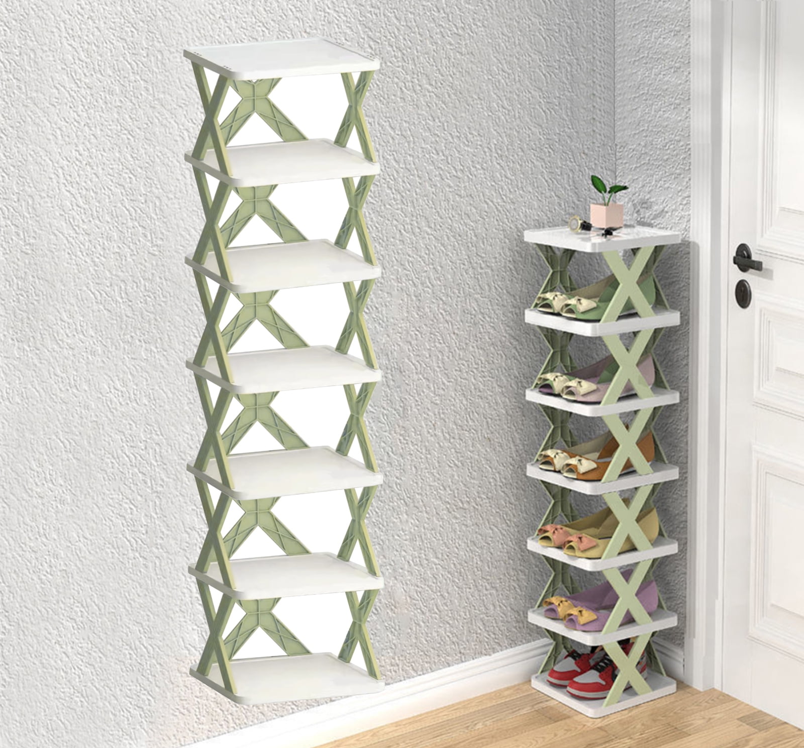 6 Tiers Vertical Shoe Tower, Narrow Corner Shoe Rack, Folding Shoe