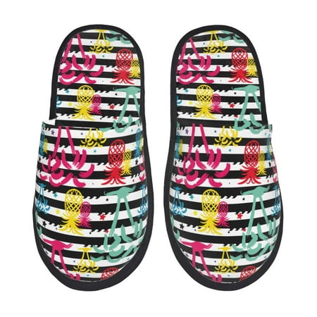 Balery Trendy Colorful Pineapples Slient Indoor Furry Fleece Comfort House Shoes Soft Non-Slip Home Shoes Cotton slippers House Slippers-- Medium
