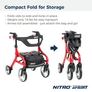 Drive Medical Nitro Sprint Rollator Rolling Walker, Hemi Height, Red
