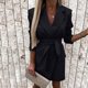 thumbnail image 5 of Moda para mujer Casual con cordones en la cintura suelta color caramelo manga larga color sólido traje cuello vestido abrigo Pompotops qwe21866, 5 of 9