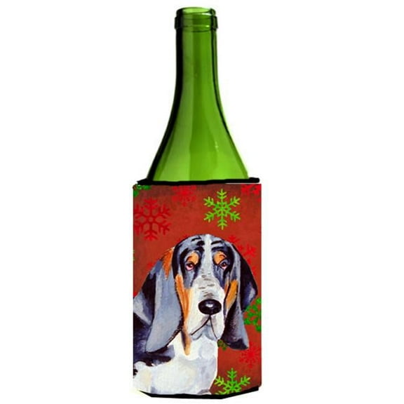 Basset Hound Snowflakes Holiday Christmas Wine bottle sleeve Hugger