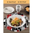 thumbnail image 3 of 13 Inch Round Placemats Set of 6, Red Black Geometric Non Slip Heat Insulation PP Table Mats, Modern Color Block Abstract Washable Place Mats for Kitchen Dining Party Table Decor, 3 of 7