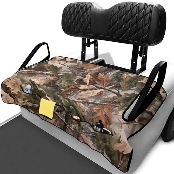 XYZCANDO Camouflage Leaf Golf Cart Seat Cover | 4 Storage Pockets | Non-Slip Washable 2-Seat Protector For Golfers