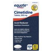 Equate Cimetidine Tablets 200 mg, Acid Reducer, 60 Count, Compare to Tagamet HB 200 Active Ingredient