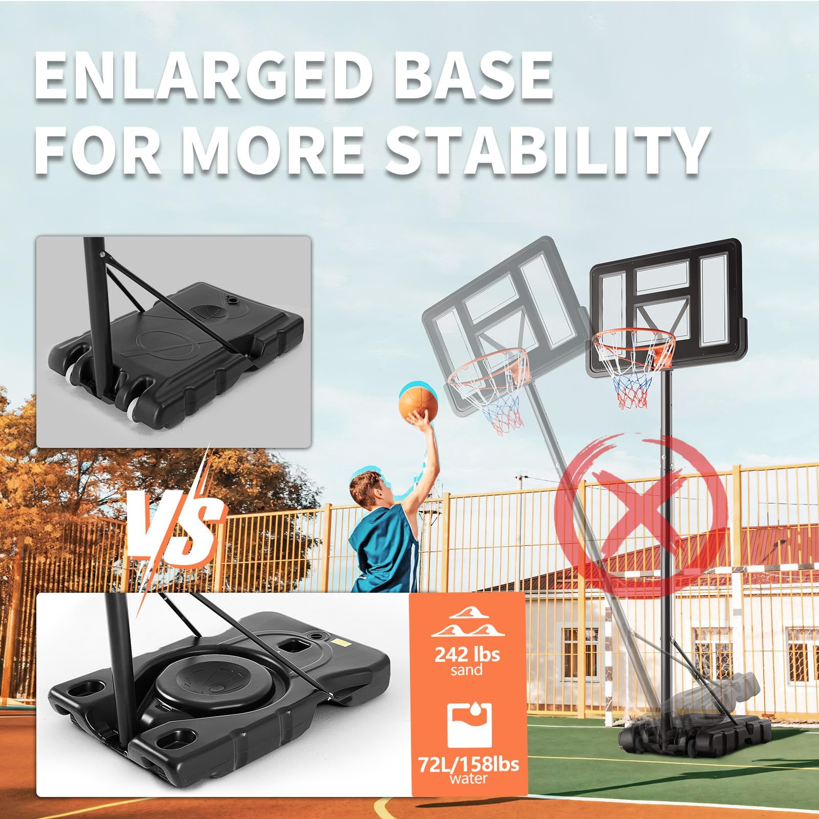 Atilioo Portable Basketball Hoop Stand with 44" Shatterproof Backboard, 6.1-10FT Adjustable Basketball Goal System, 2 Wheels, Fillable Base for Adults and Kids in Indoor/Outdoor, Black