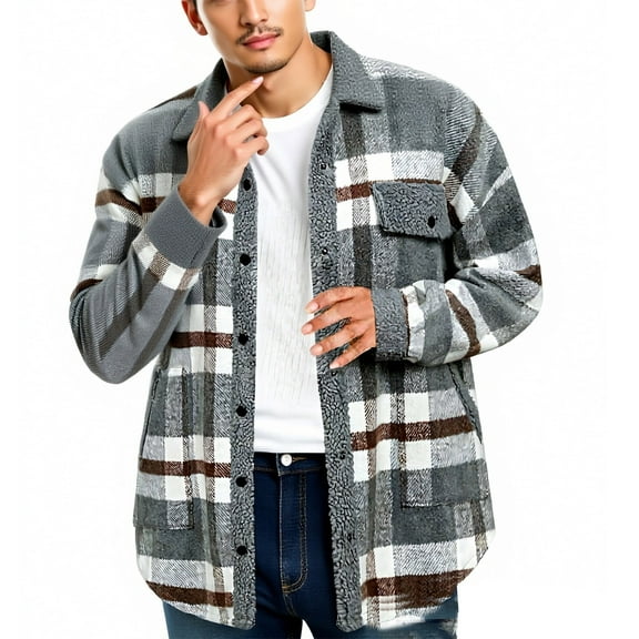 Coorders George Men's Heavyweight Jacket with Pocket, Winter Fleece Bottom Down Jackets ,Big and Tall Gray,Size L