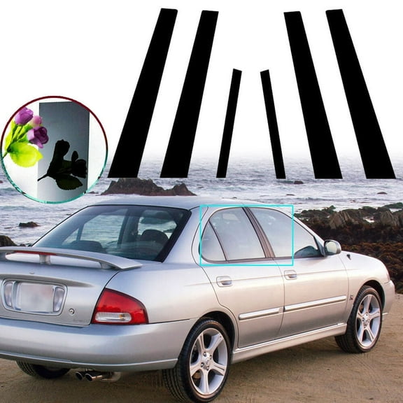 6pcs Glossy Black Pillar Post Window Door Cover Trim For 2000-2006 Nissan Sentra
