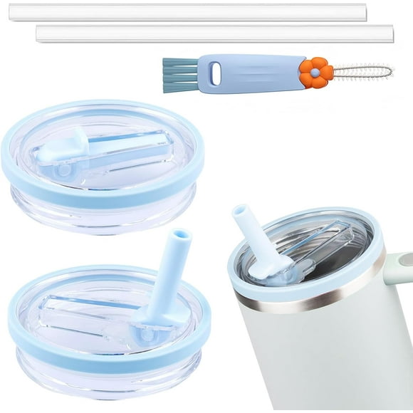 2PCS Tumbler Flip Straw Lid Compatible with Stanley Cup Lid Cleaning Brush Stanley Flip Straw Lid Tumbler Covers with Straws and Brush for Stanley Cup (Cream)
