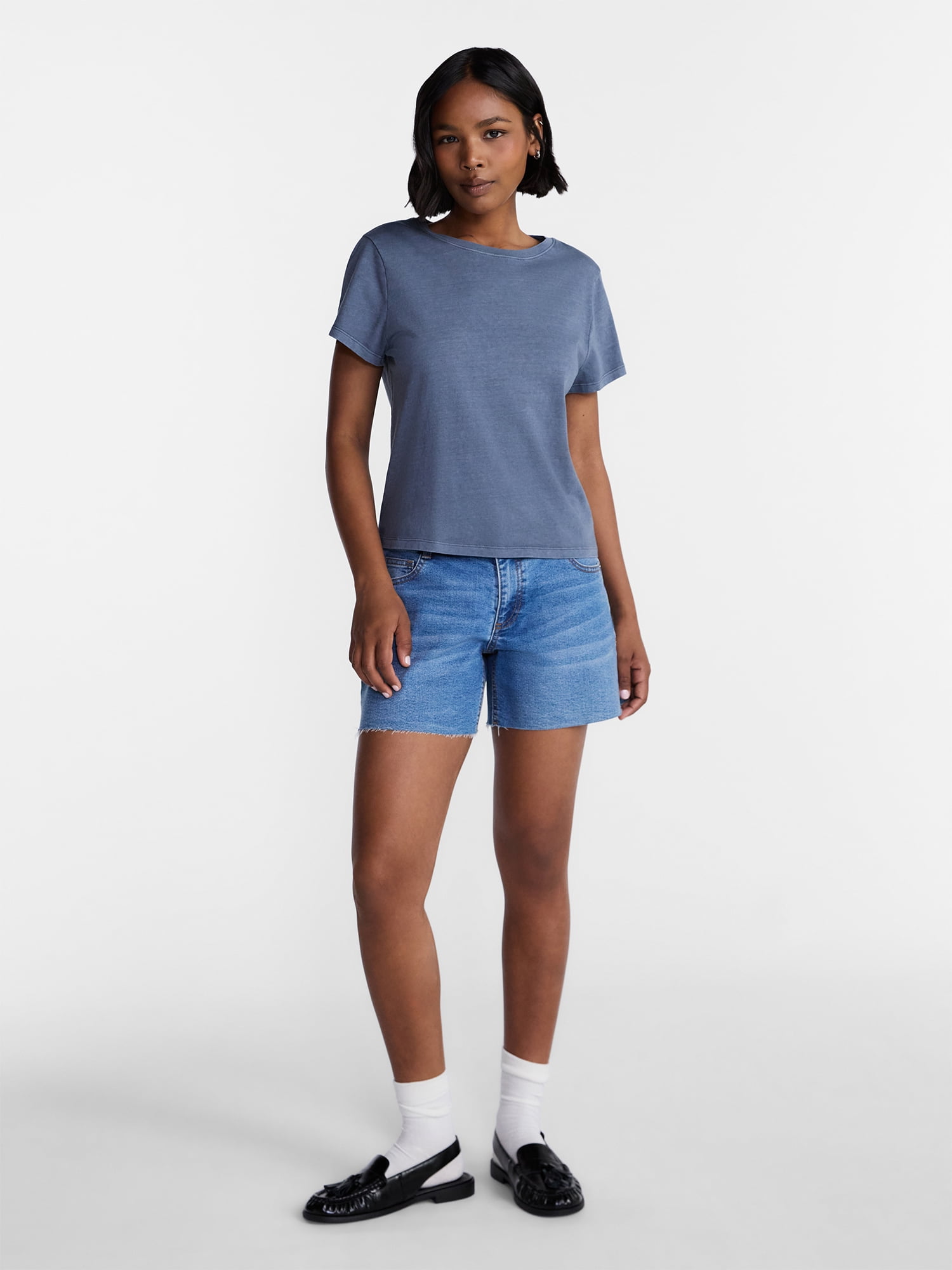 No Boundaries Washed Relaxed Fit Cotton Tee, Women's XXS-XXL