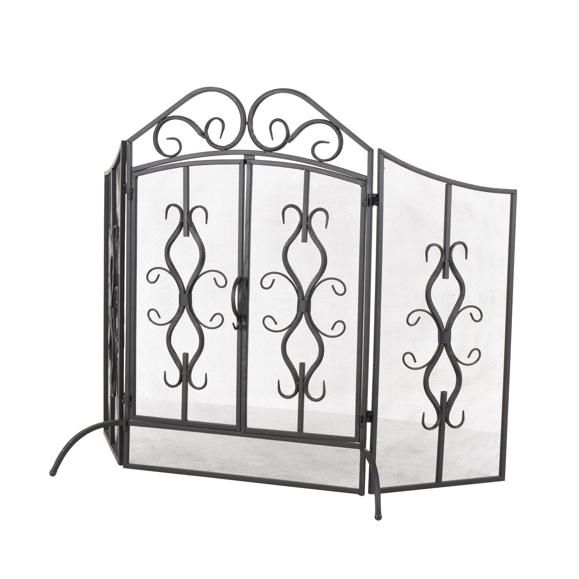 DecMode Gray Traditional Metal 3 Panel Foldable Fireplace Screen with Mesh Netting, 52"W x 35"H
