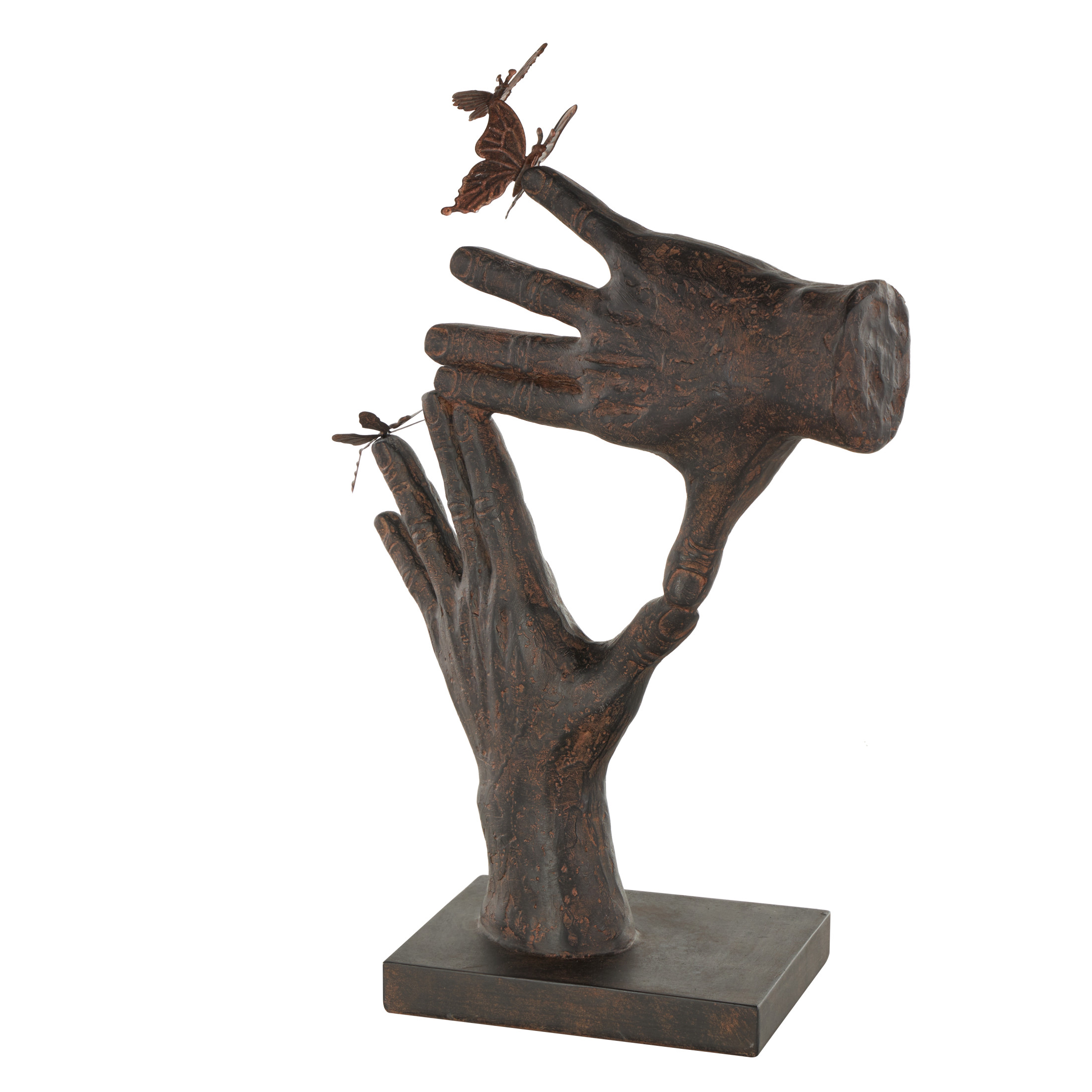 11" x 16" Dark Brown Polystone Sign Hands Sculpture with Butterrfly Accents, by DecMode