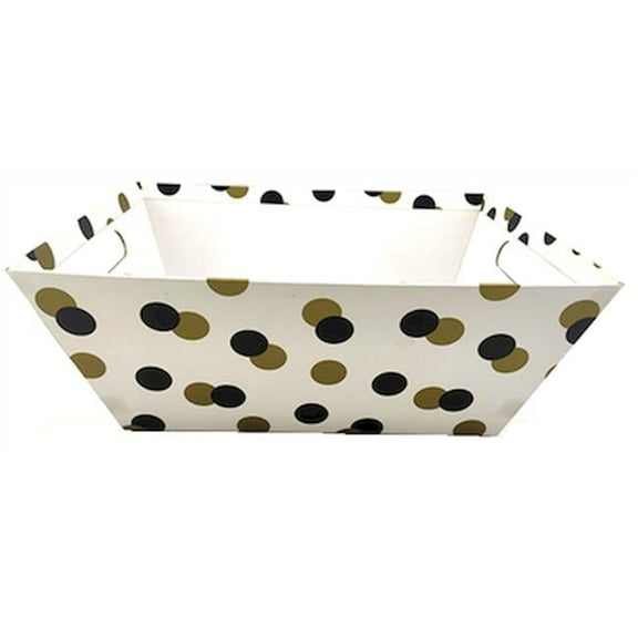 White with Gold & Black Dots Handled Basket