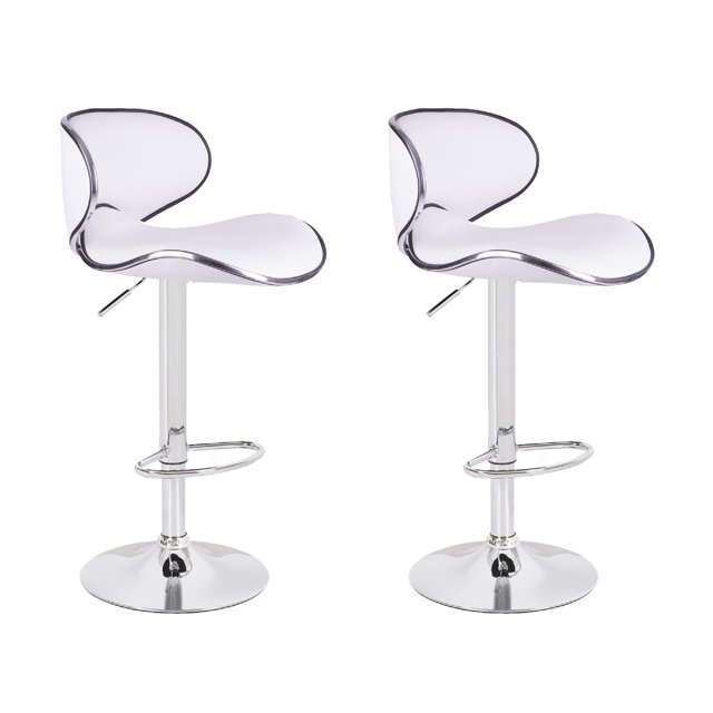 Bronte Living Leatherette Bar Stool with Adjustable Height, 360 Swivel Design, Comfortable Mid-Backrest, Floor Protection and Pedestal Base with Footrest for Kitchen, Bar - Series Claudia - Set of 2