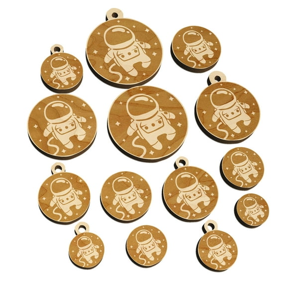 Cute Astronaut in Space with Stars Wood Mini Charms Shapes DIY Craft Jewelry - With Hole - 18mm (17pcs)