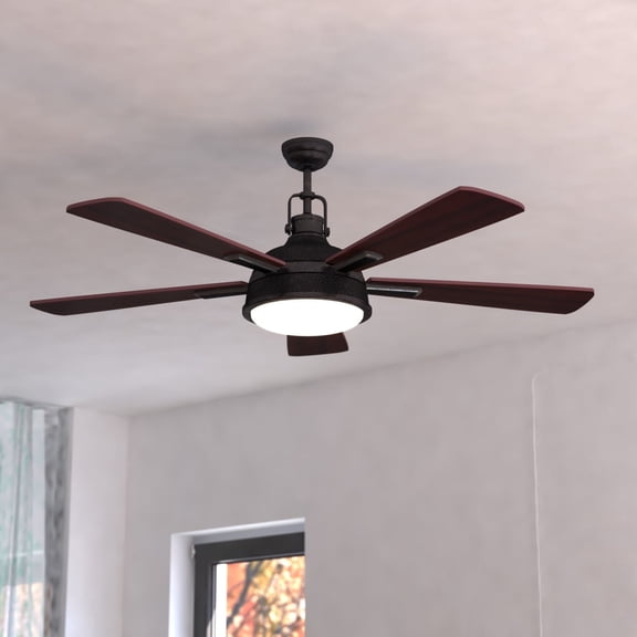 Walton 52 In. Bronze Industrial Loft Ceiling Fan with LED Light Kit and Remote
