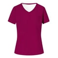 thumbnail image 4 of VERUGU Womens Tops Short Sleeve V-Neck Shirts Summer Solid Loungewear Plain Base Tee Casual Loose Comfy Tunic Blouses for Leggings Hot Pink L, 4 of 4