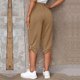 thumbnail image 5 of Pantalones cortos de mujer con hebilla y dobladillo enrollable, cintura elástica, bolsillos laterales, pantalones sueltos informales de Color puro, 5 of 6