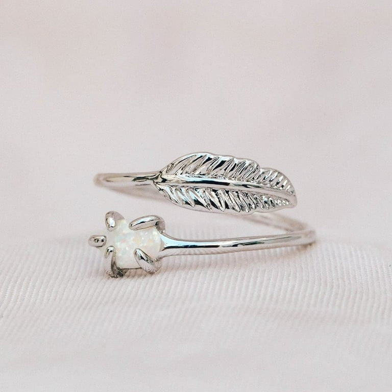 Pura Vida Silver Disney Pocahontas Feather Wrap Ring w Opal Stone Brass Base Rhodium Plating Size 5