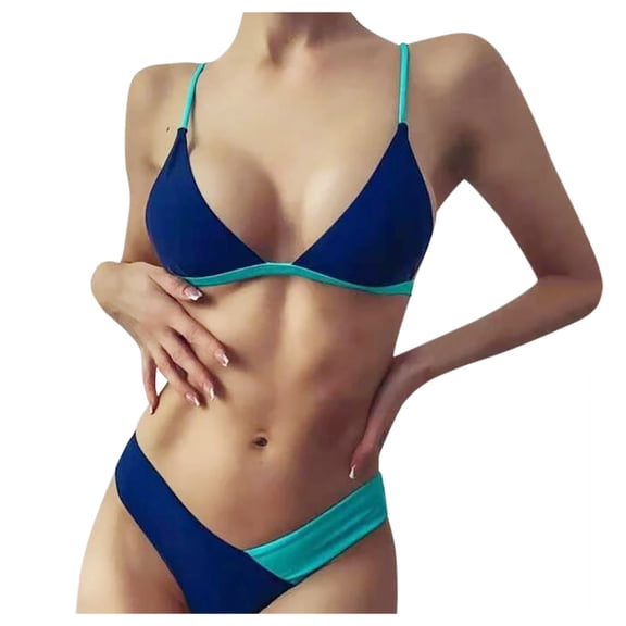 DHFJKG Bikini Swimsuit For Women Color Block 2 Piece Set Triangle Swim Top Thong Bottoms Bathing Suit Holiday Beachwear