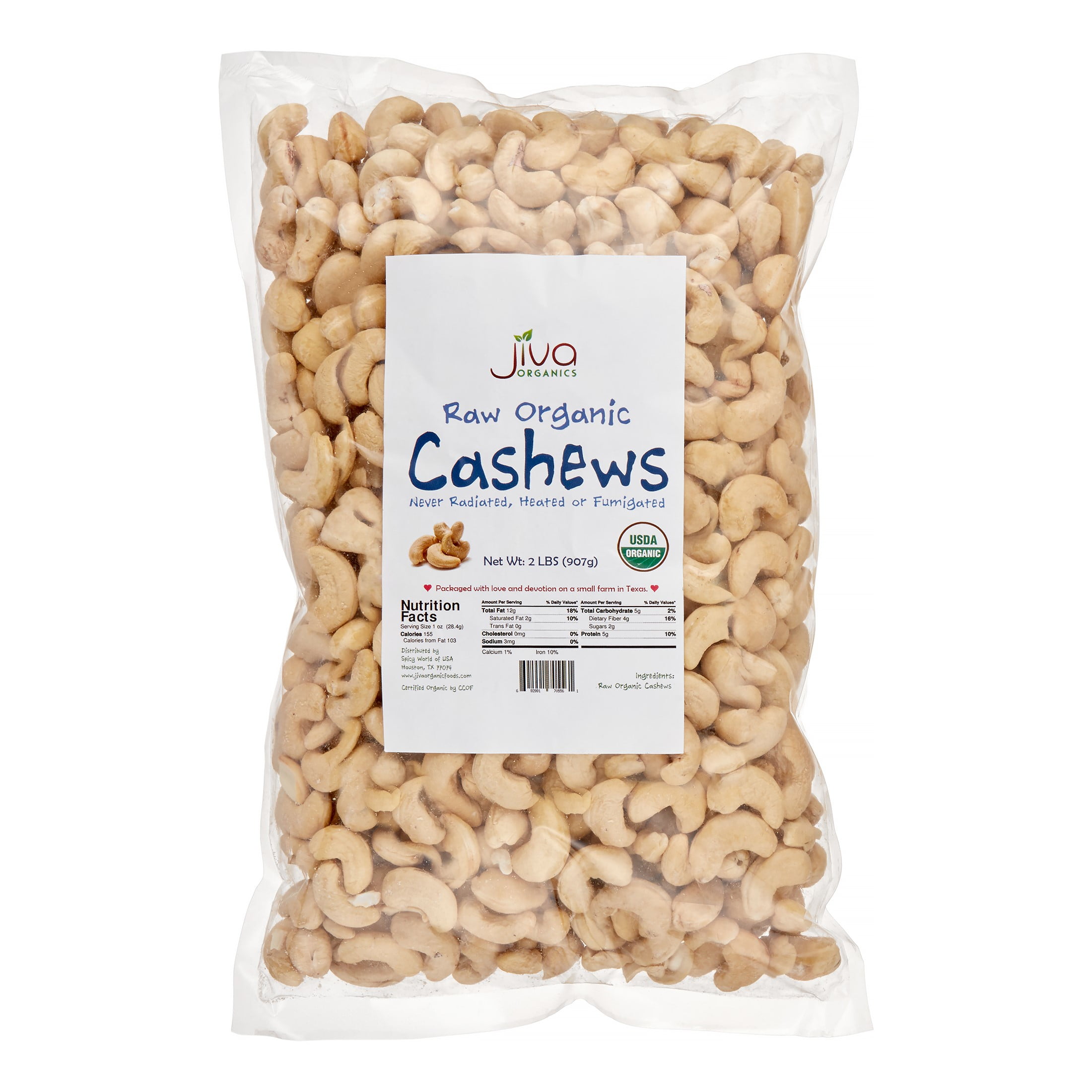 Jiva Organics Raw Whole Cashews, 2 Lb
