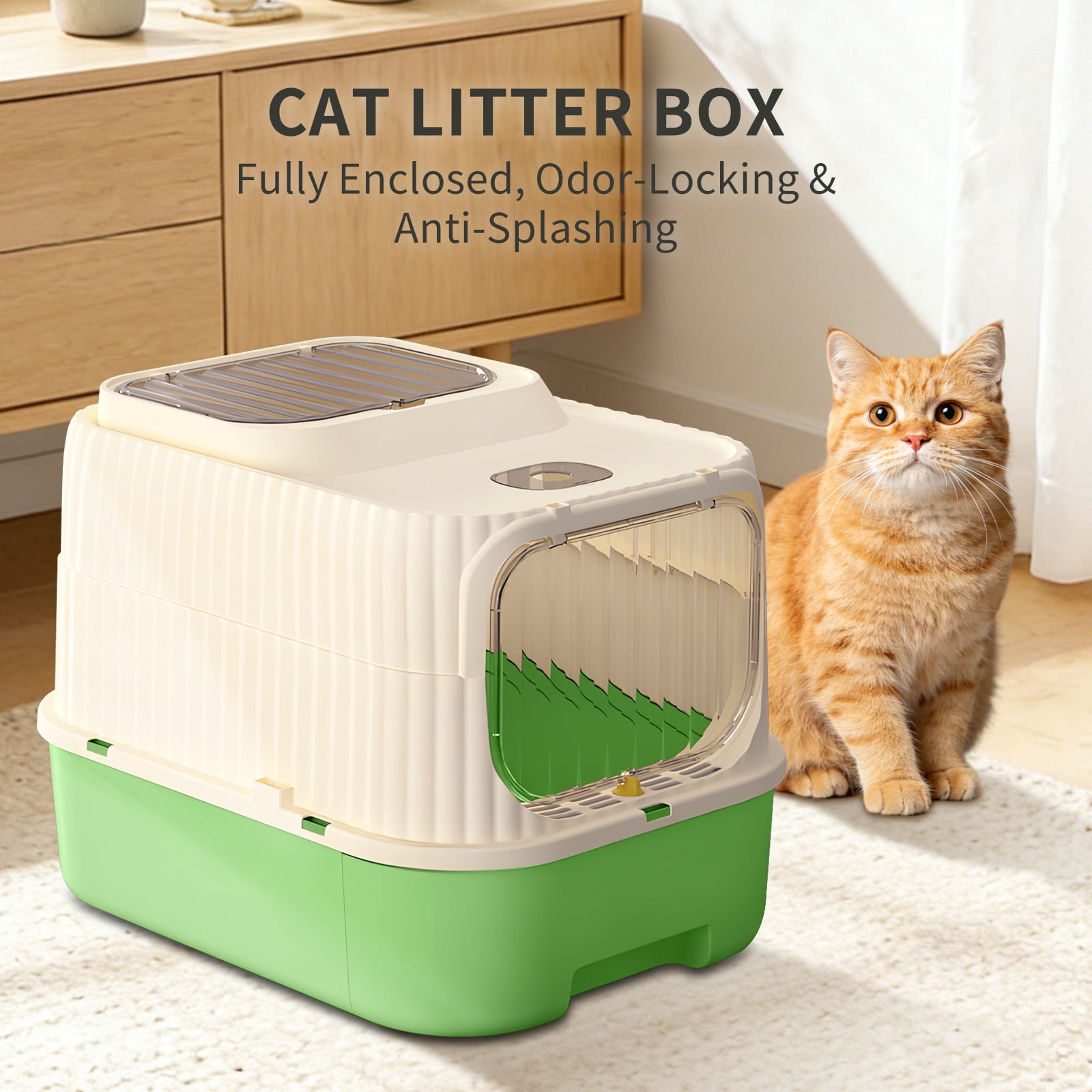 Black Fully Enclosed Cat Litter Box, Drawer Type Odor-Locking Litter Pan with Anti-Splash Design, Easy Clean Removable Cat Litter Tray for Cats of All Sizes, Multi-Cat Household