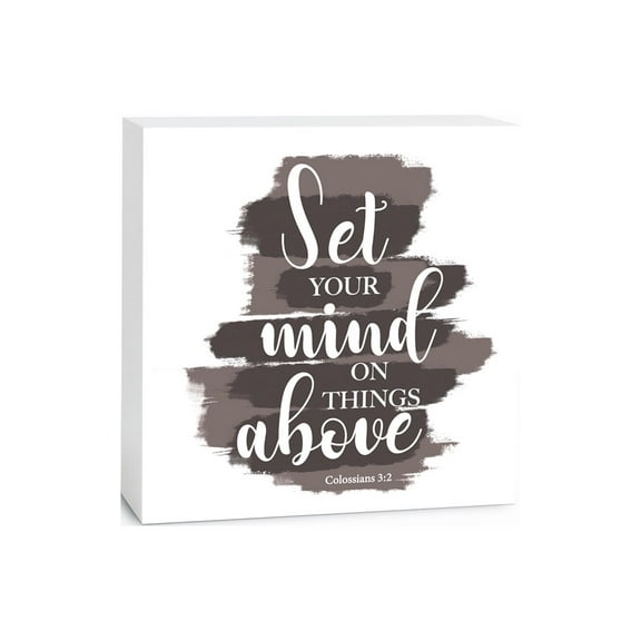 Set Mind Things Above Slate Brushstrokes 5 x 5 Wood Tabletop Sign Plaque