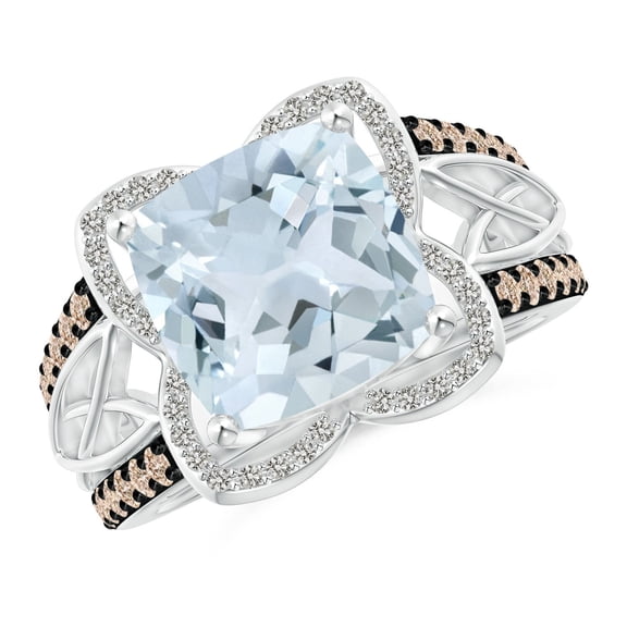 ANGARA Natural Cushion 3.5 ct Aquamarine Celtic Knot Cocktail Ring in 14K White Gold for Women (Size-10mm) | March Birthstone, Birthday, Anniversary, Jewelry Gift for Women | Natural Aquamarine Ring