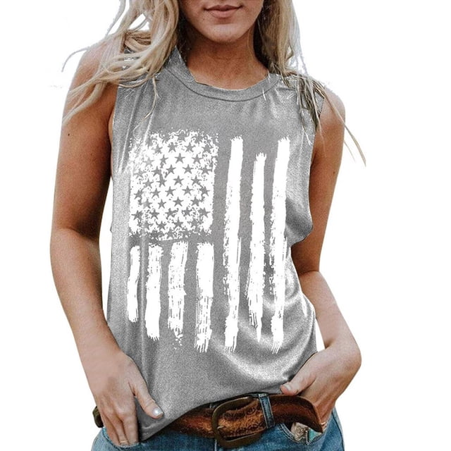 OAVQHLG3B Camisetas patrióticas para el 4 de julio, camisetas con la bandera estadounidense, camisetas de verano para mujer, camisetas informales holgadas de cuello redondo sin mangas