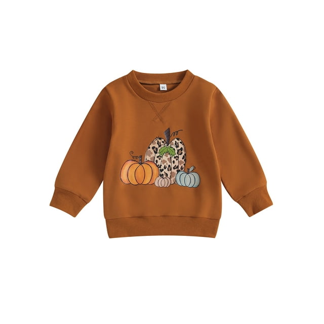 xiaxaixu Chandails en Molleton d'Automne pour Garçons Tout-Petits Marron Manches Longues Pull Imprimé Col Rond Vêtements d'Halloween