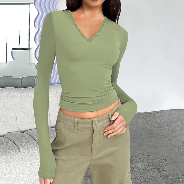 Qertyioot Mode Femmes Col Coloré Manches Longues Tricot T-Shirt Blouse Slim Tops