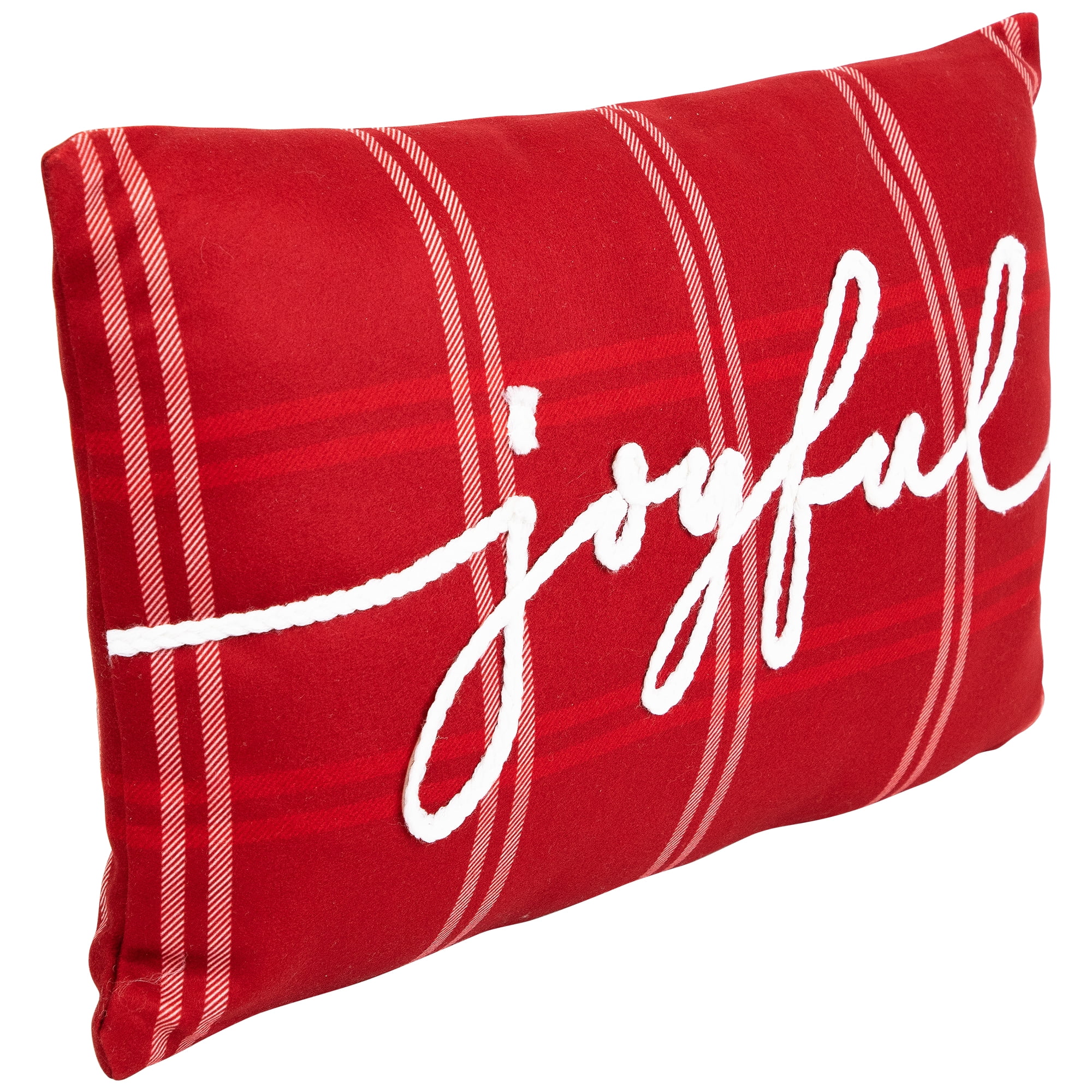 Plaid Joyful Christmas Throw Pillow - 19" x 11.25" - Red and White