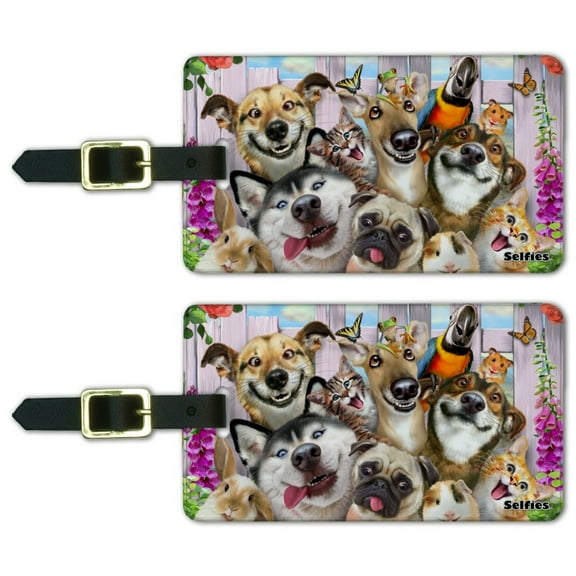 Pet Animals Selfie Dogs Cats Rabbit Hamster Guinea Pig Luggage ID Tags Suitcase Carry-On Cards - Set of 2